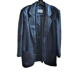 Classic Black Leather Blazer Jacket - Women